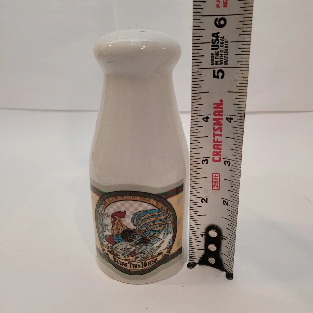 Vintage Ceramic Salt or Pepper Shaker Kitchenware Rooster Bless This House White